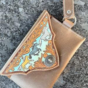 Hand tooled & hand painted leather wristlet